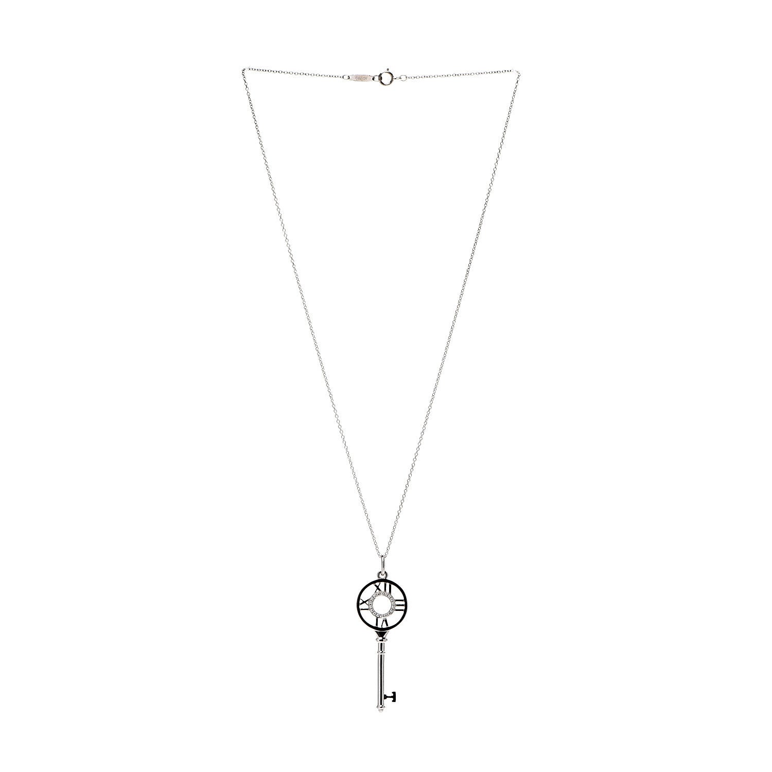 Tiffany 18K White Gold Diamond Atlas Key Pendant Necklace 2 of 8