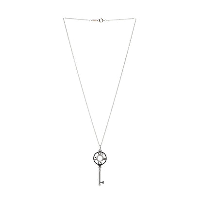 Tiffany 18K White Gold Diamond Atlas Key Pendant Necklace 2 of 8