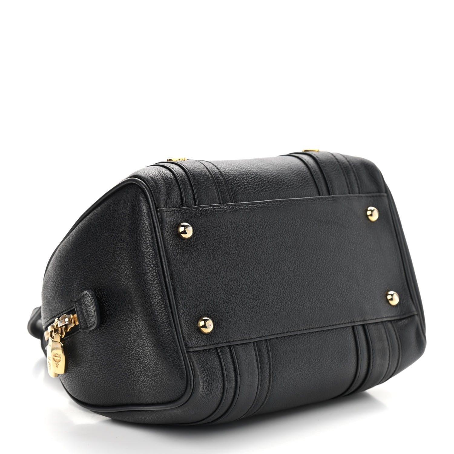 MCM Grained Calfskin Studded Boston Bag Black 4 of 11