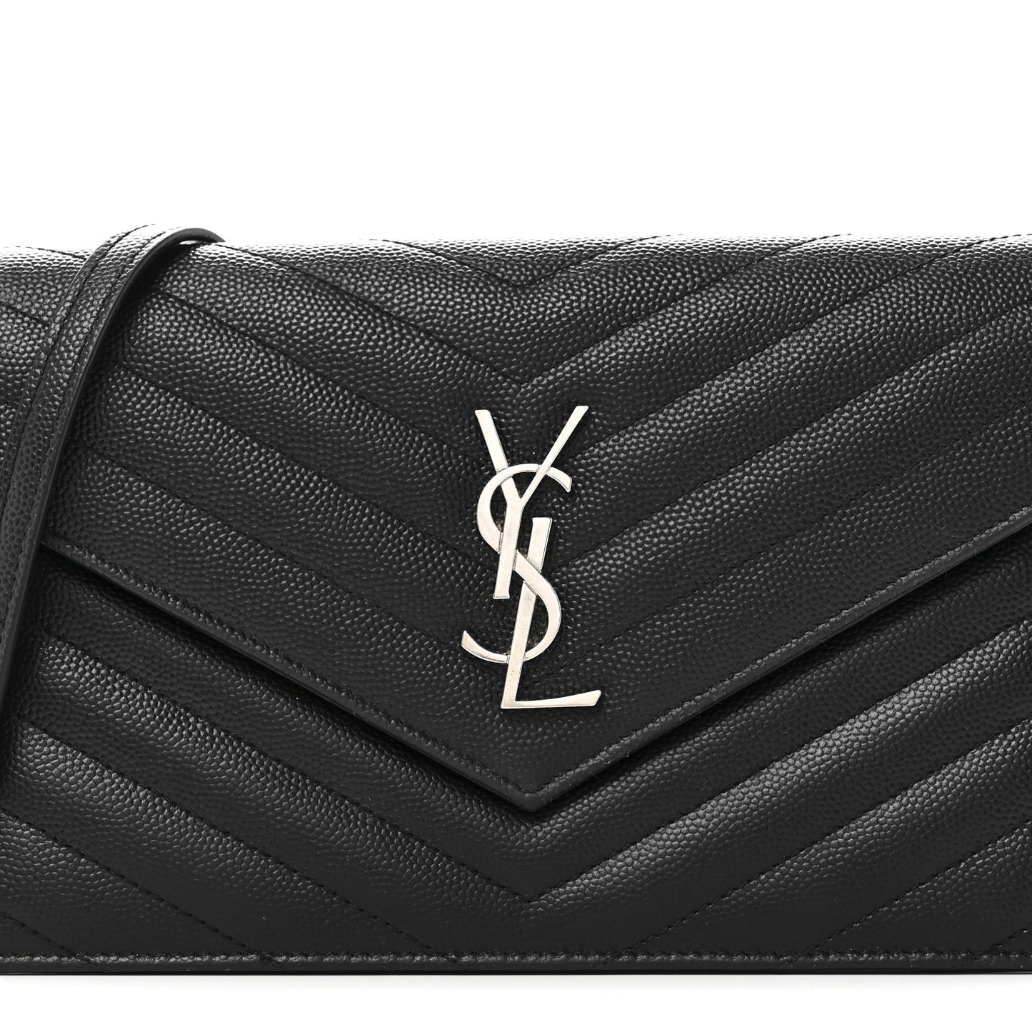 Grain De Poudre Matelasse Chevron Monogram Envelope Chain Wallet Black
