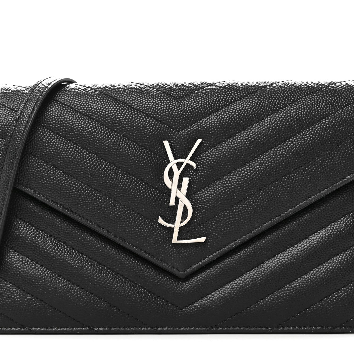 Saint Laurent Grain De Poudre Matelasse Chevron Monogram Envelope Chain Wallet Black 8 of 10