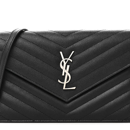 Saint Laurent Grain De Poudre Matelasse Chevron Monogram Envelope Chain Wallet Black 8 of 10