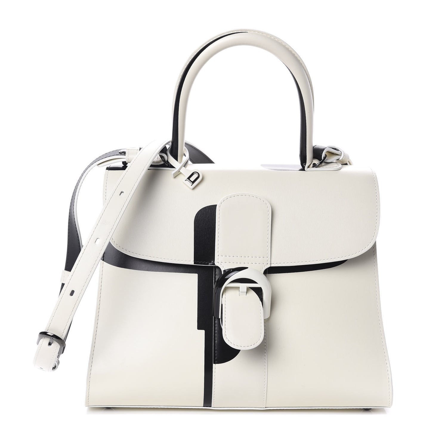 Box Calfskin Light And Shadow MM Brillant Satchel Ivory Black