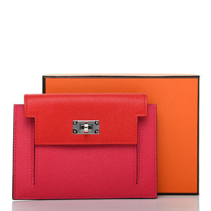 Hermes Epsom Tricolor Kelly Pocket Compact Wallet Rouge Coeur Rose Extreme Bleu Zanzibar 8 of 8