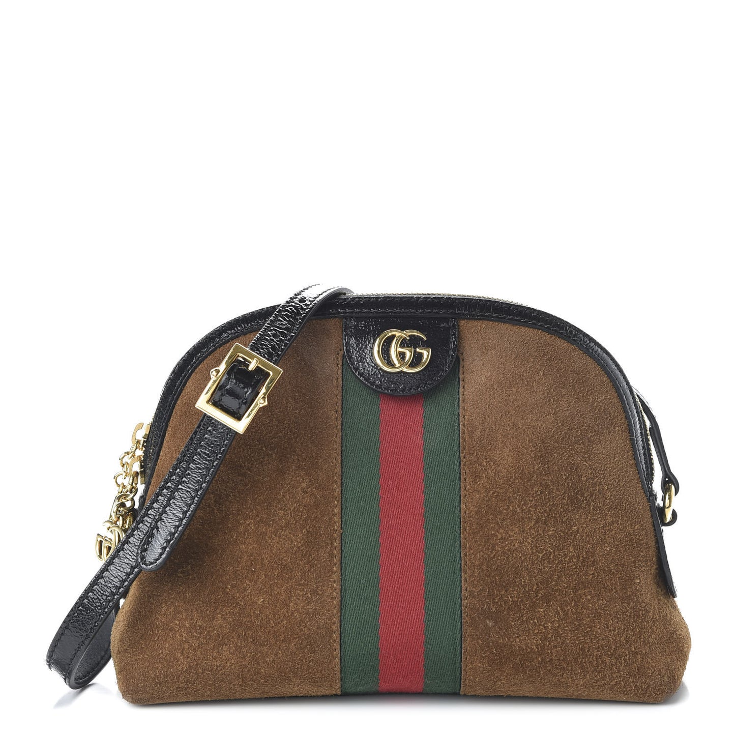 Suede Patent Web Small Ophidia Dome Shoulder Bag Nocciola Black