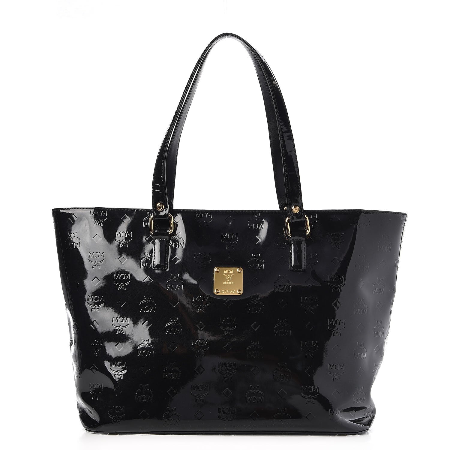 MCM Monogram Patent Shopping Tote Black 1 of 14