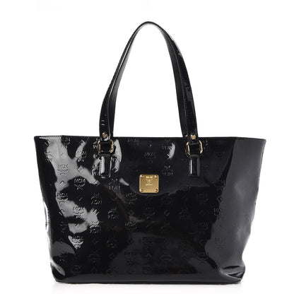MCM Monogram Patent Shopping Tote Black 1 of 14