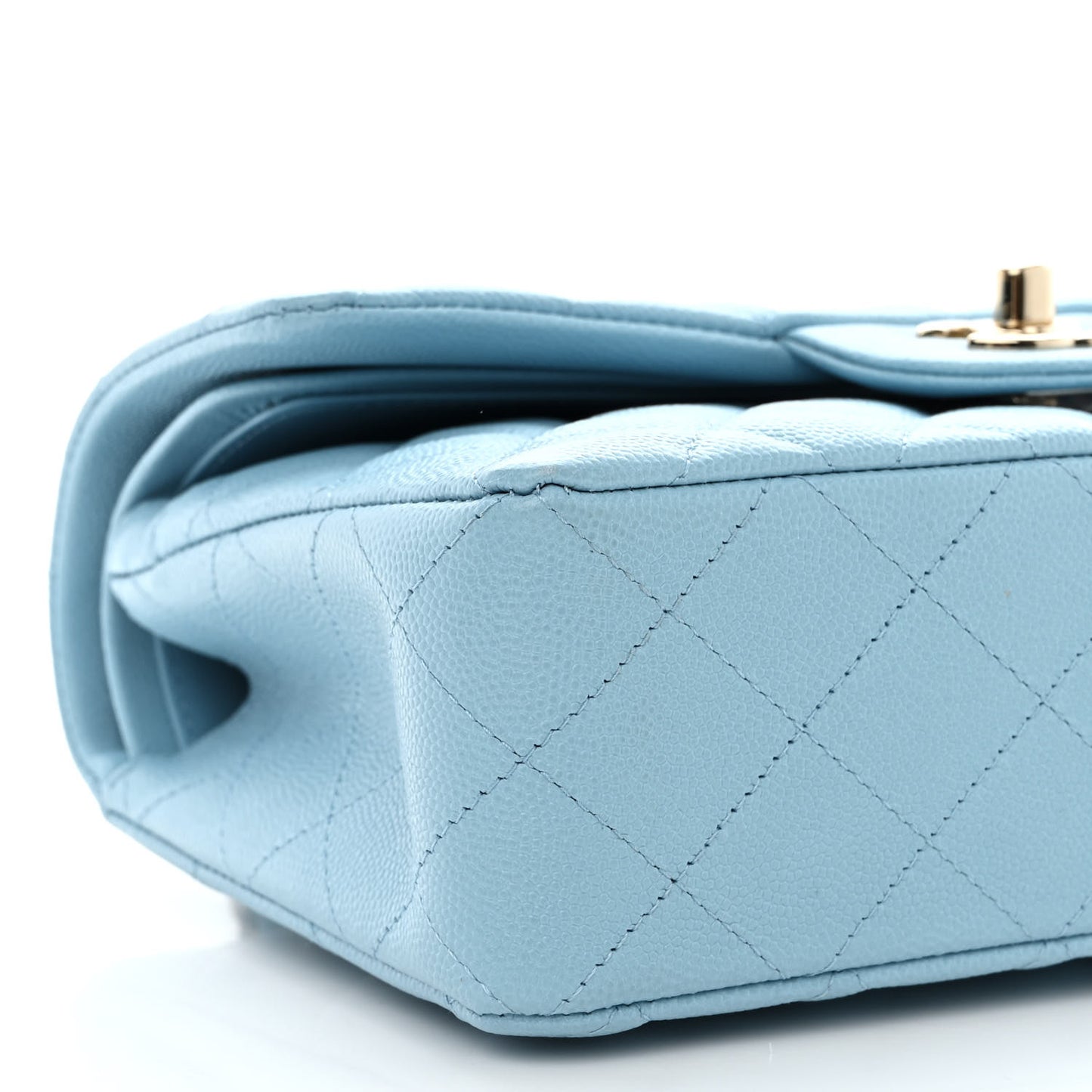 Caviar Quilted Small Double Flap Light Blue