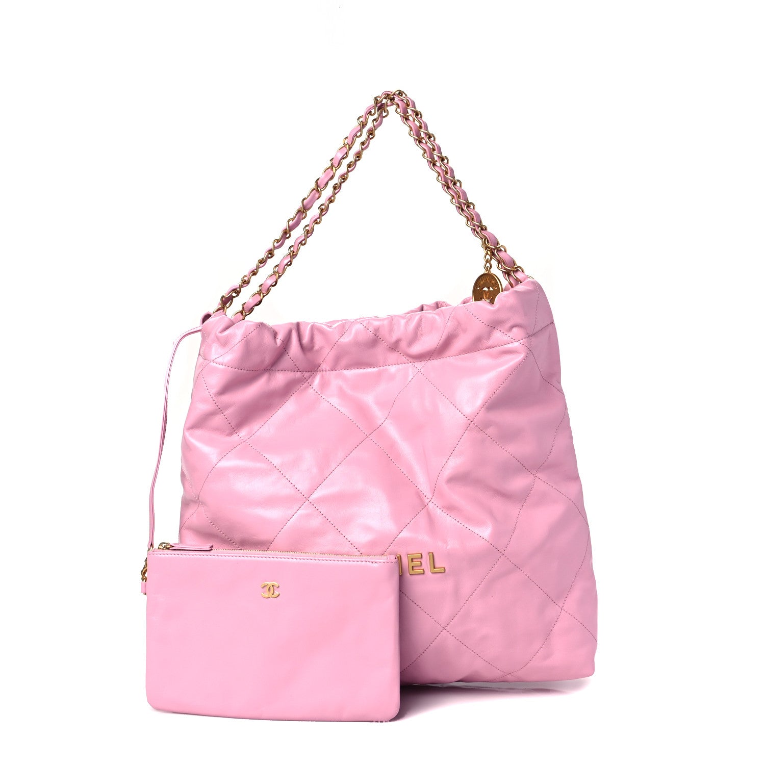 Chanel Shiny Calfskin Quilted Chanel 22 Drawstring Bag Pink 1 of 9