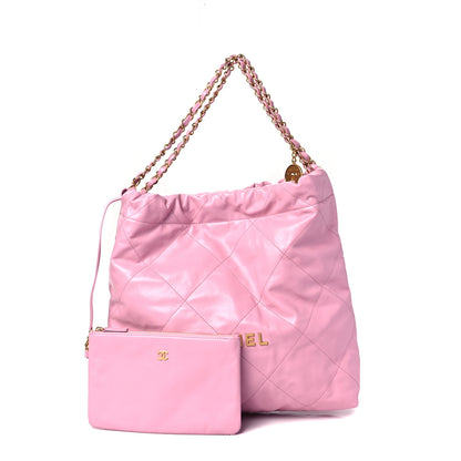 Chanel Shiny Calfskin Quilted Chanel 22 Drawstring Bag Pink 1 of 9