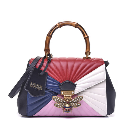 Gucci Calfskin Bamboo Trapuntata Queen Margaret Top Handle Bag Blue Agata Hibiscus Red Mystic White Sugar Pink 1 of 12