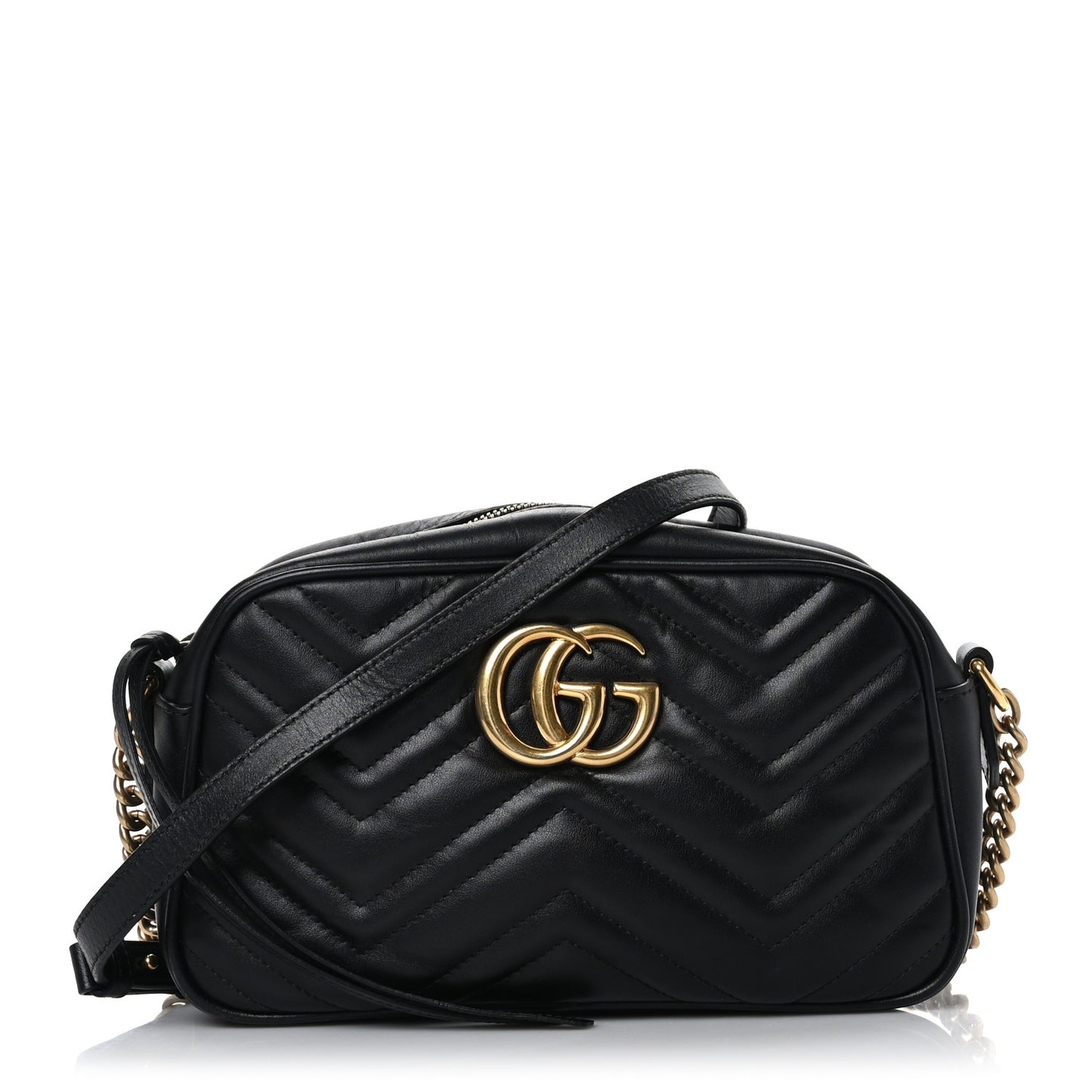 Calfskin Matelasse Small GG Marmont Chain Shoulder Bag Black