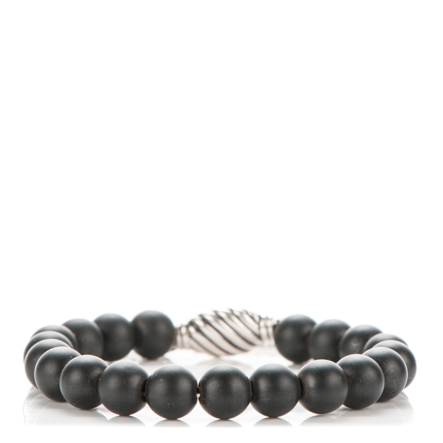 David Yurman Sterling Silver Black Onyx 8mm Spiritual Beads Adjustable Bracelet 1 of 4