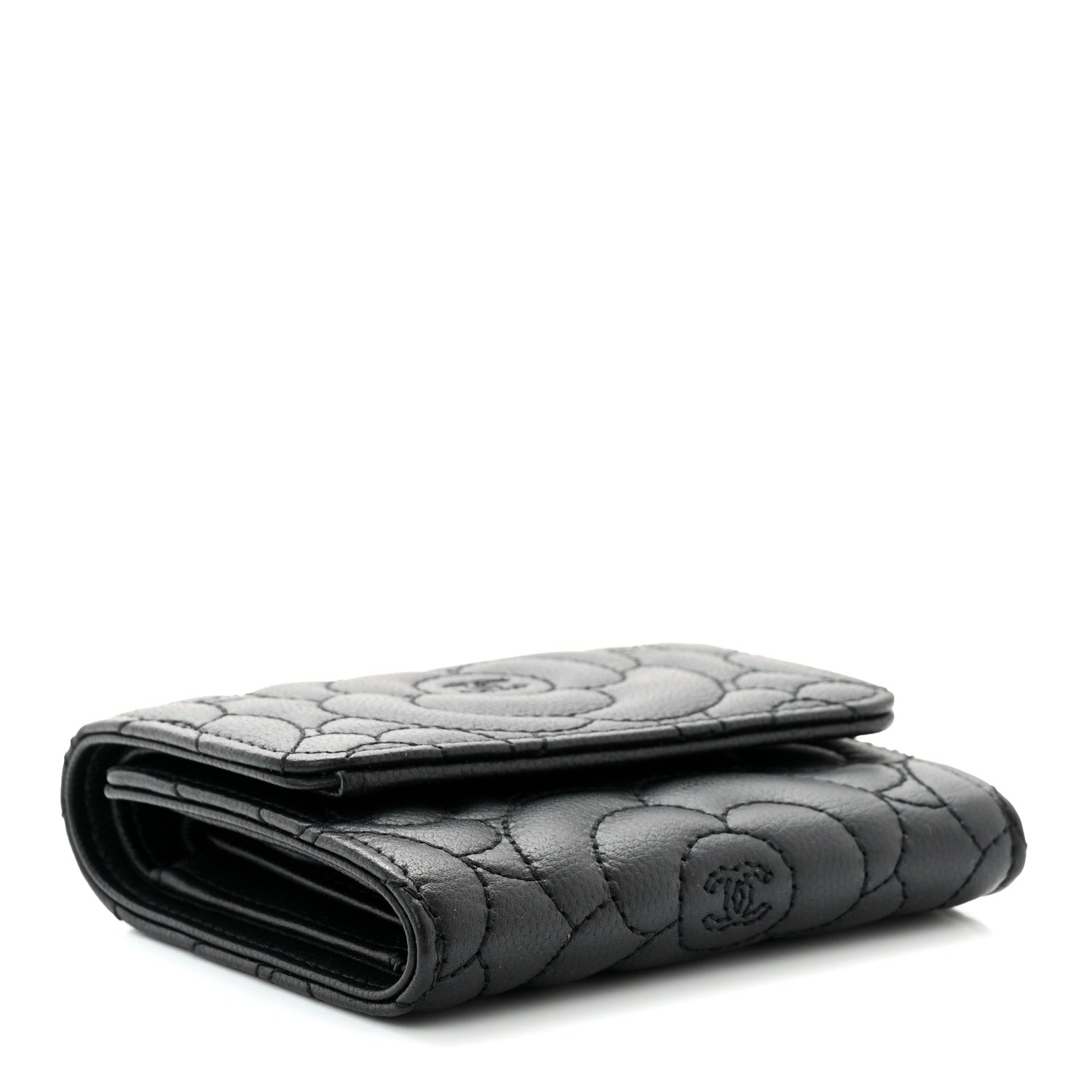 Chanel Caviar Camellia Embossed Compact Wallet Black 7 of 16