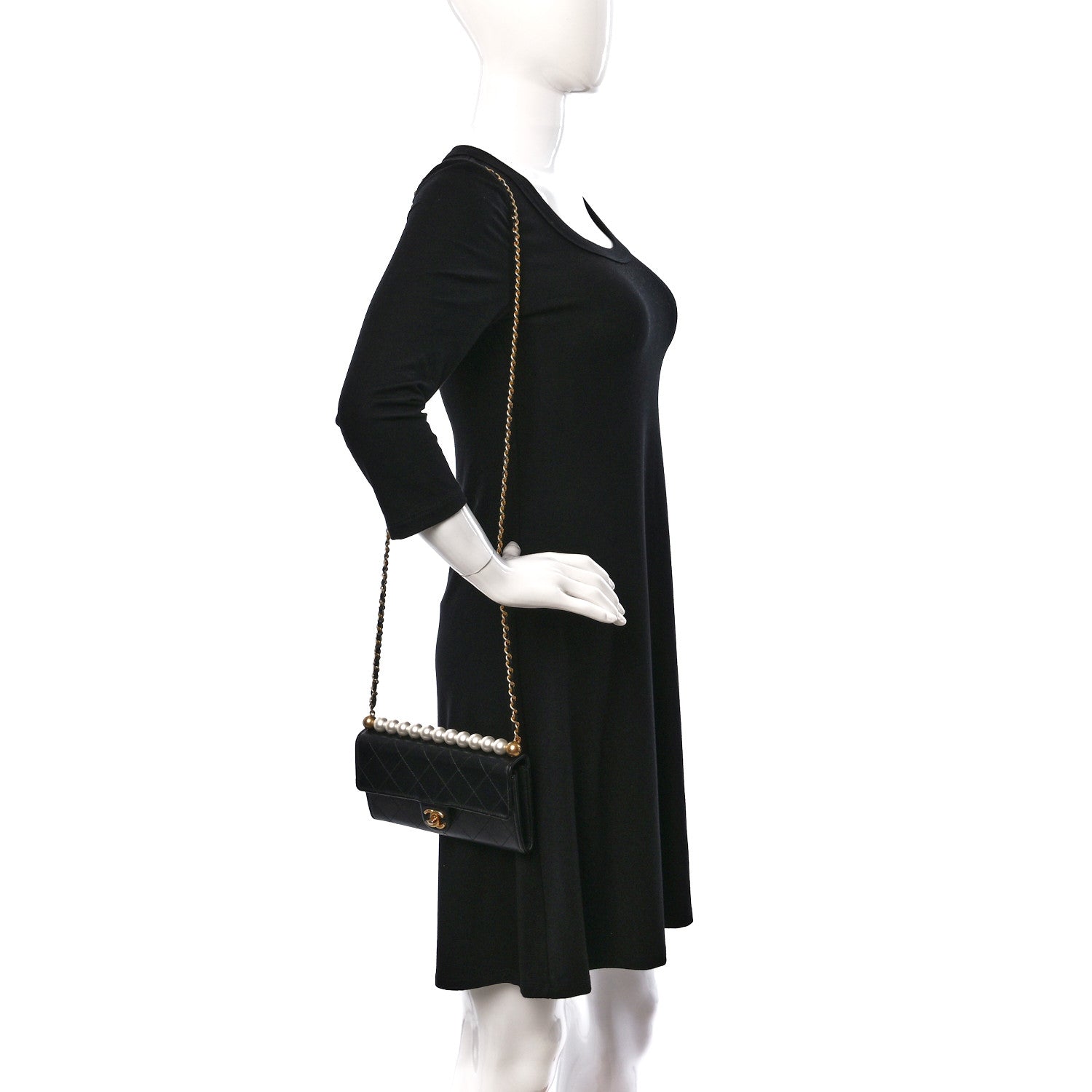 Chanel Goatskin Quilted Chic Pearls Clutch With Chain Black 2 of 11