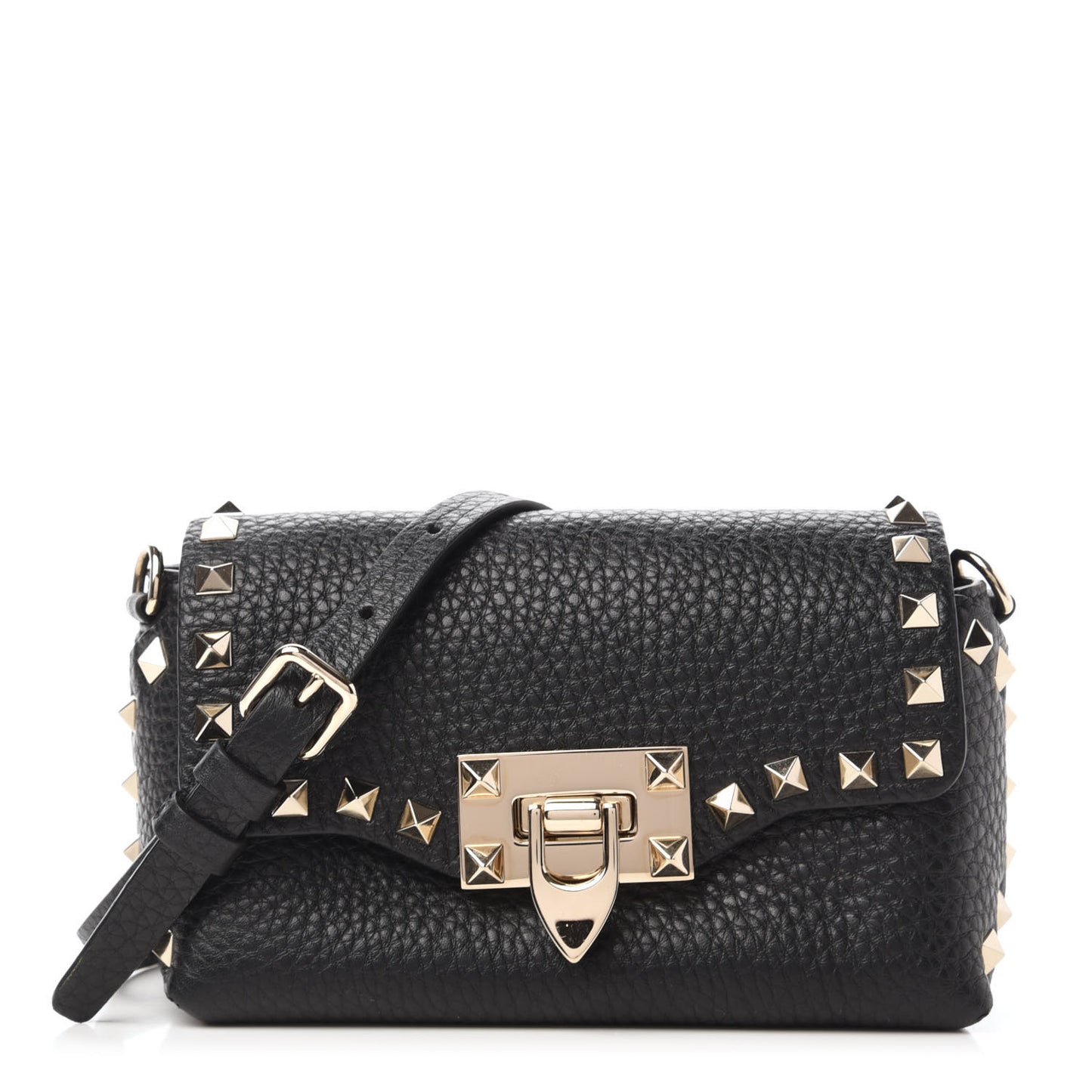 Pebbled Calfskin Mini Rockstud Crossbody Bag Black