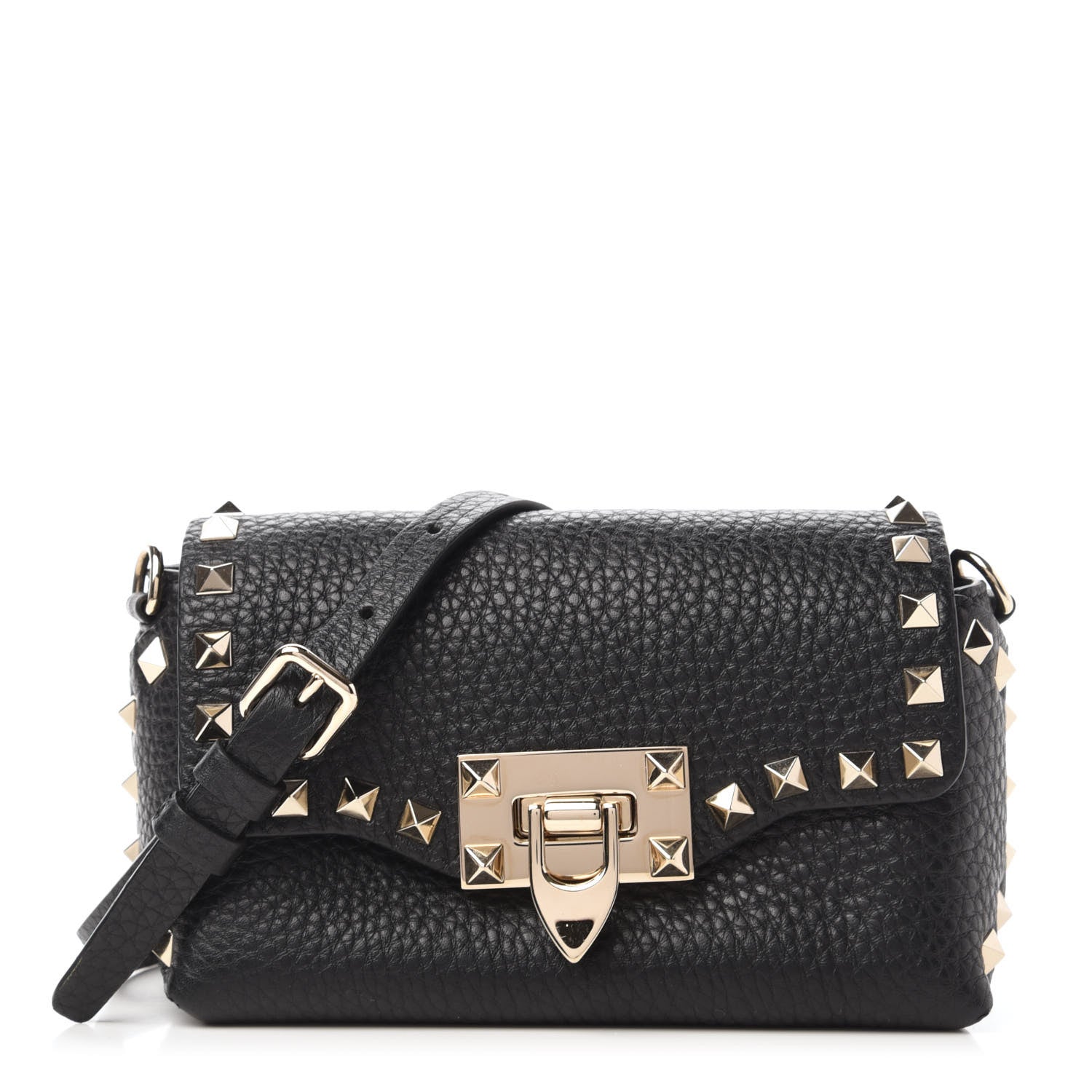 Valentino Garavani Pebbled Calfskin Mini Rockstud Crossbody Bag Black 1 of 9