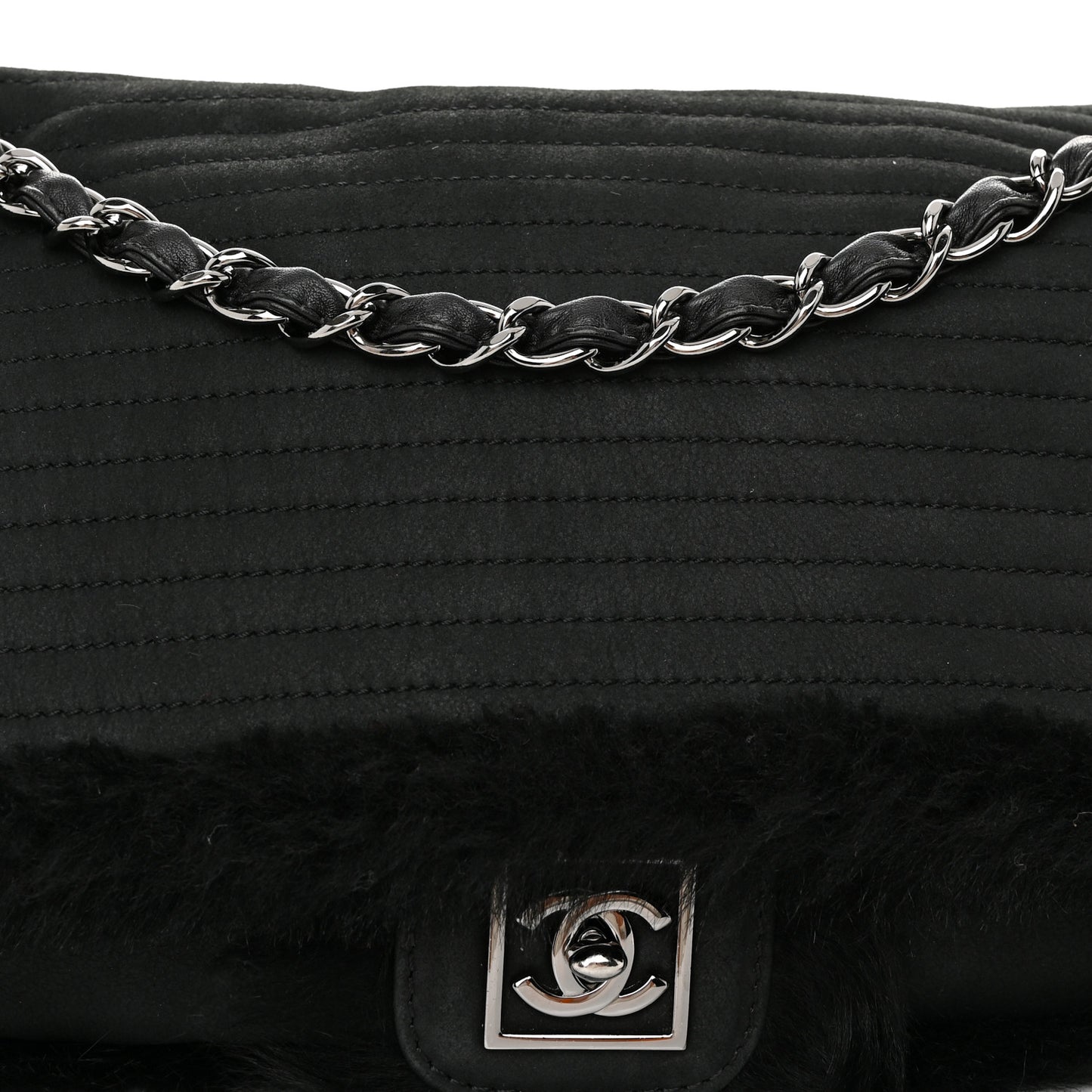 Suede Fur Quilted Flap Black