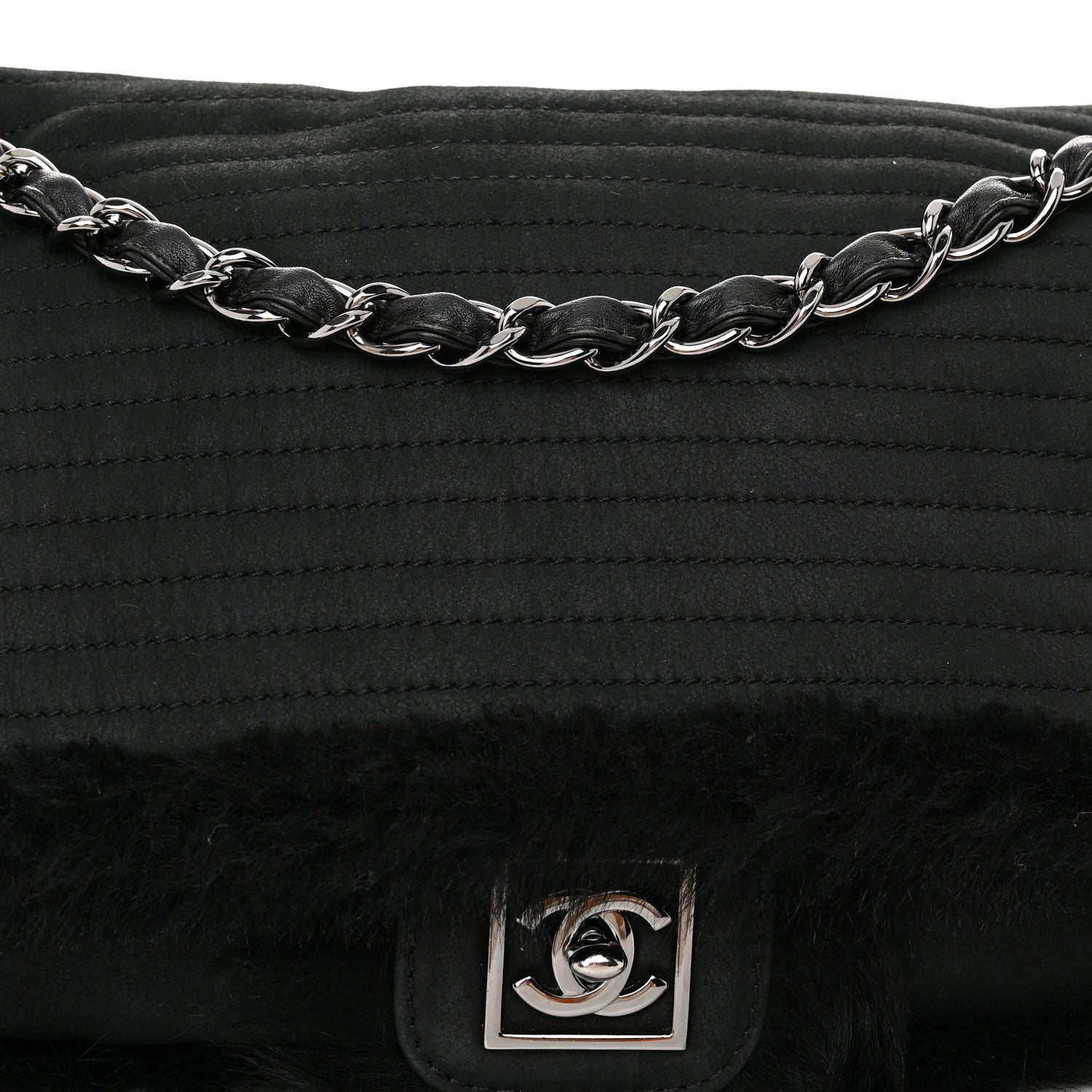 Chanel Suede Fur Quilted Flap Black 8 of 10