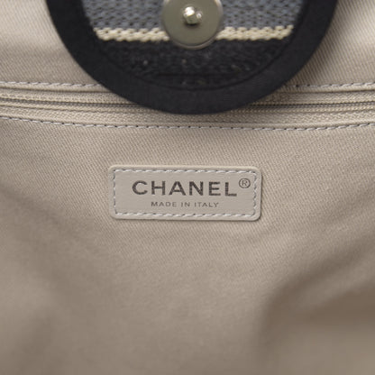 Chanel Striped Canvas Medium Deauville Tote Black 7 of 12