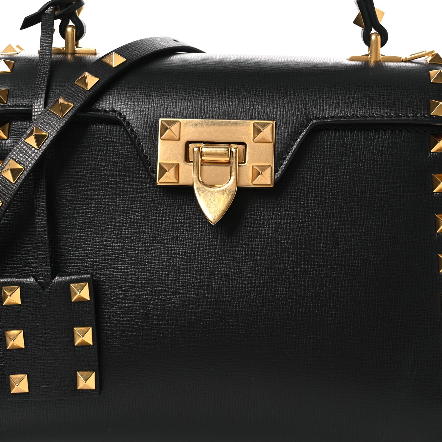 Grainy Calfskin Small Rockstud Alcove Top-Handle Flap Bag Black