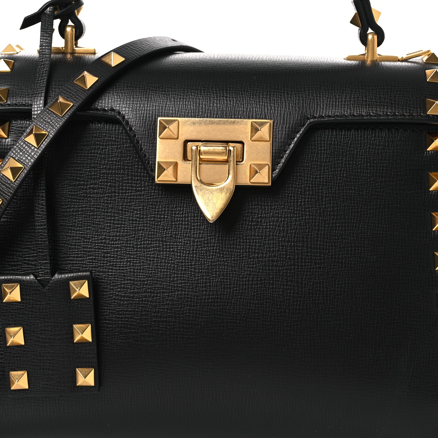 Valentino Garavani Grainy Calfskin Small Rockstud Alcove Top-Handle Flap Bag Black 7 of 10