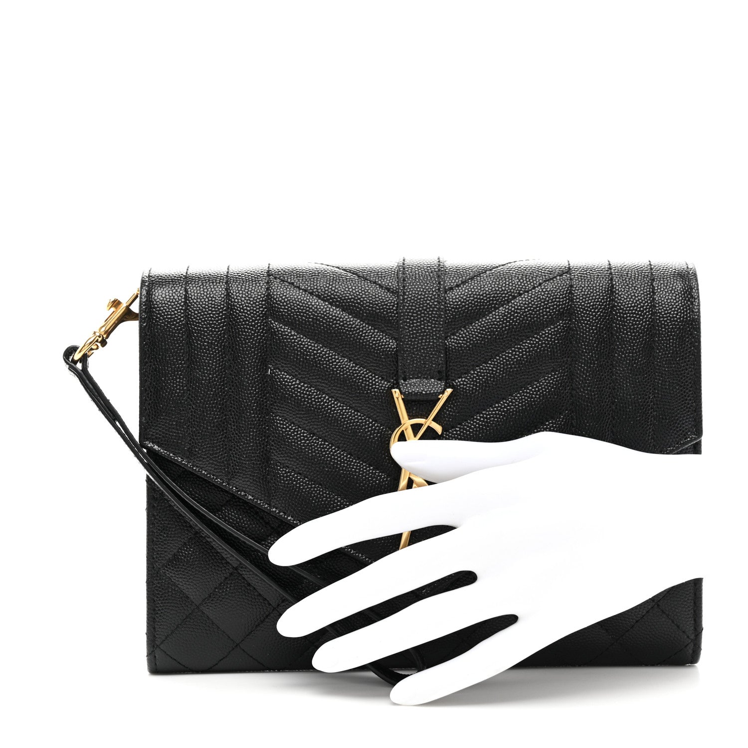 Saint Laurent Grain De Poudre Textured Mixed Matelasse Triquilt Monogram Clutch Black 2 of 7