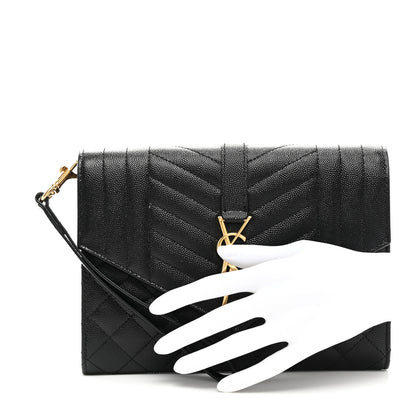 Saint Laurent Grain De Poudre Textured Mixed Matelasse Triquilt Monogram Clutch Black 2 of 7