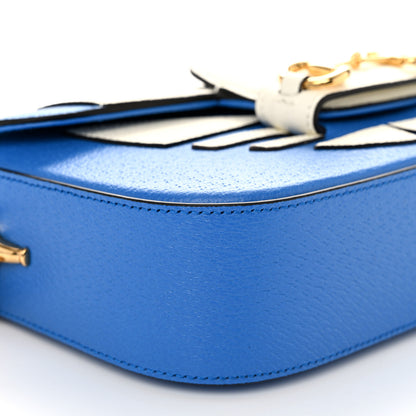 Gucci X ADIDAS Textured Dollar Calfskin Web Small Trefoil Horsebit 1955 Shoulder Bag Blue Off White 8 of 9