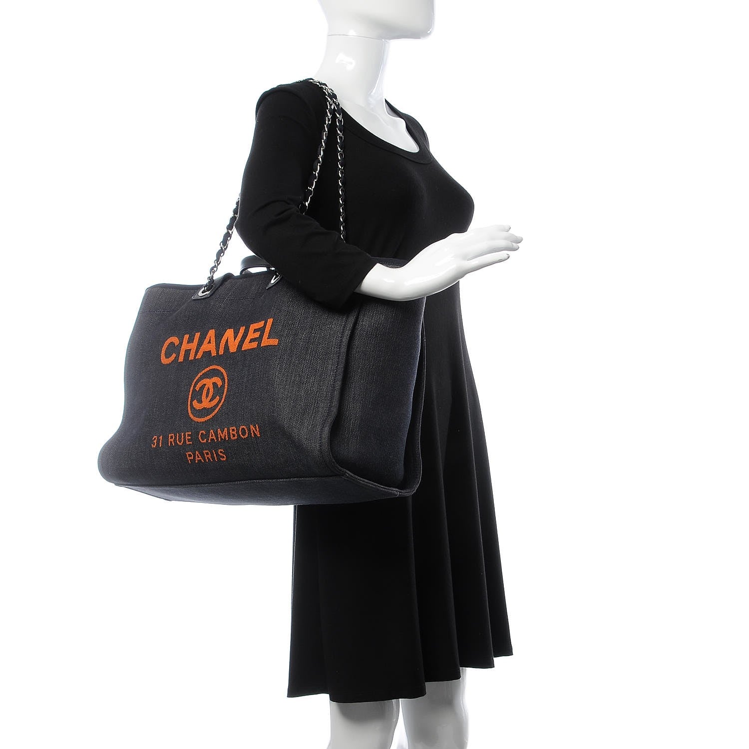 Chanel Denim Large Deauville Tote Blue Orange 2 of 8