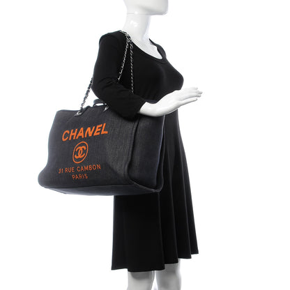 Chanel Denim Large Deauville Tote Blue Orange 2 of 8