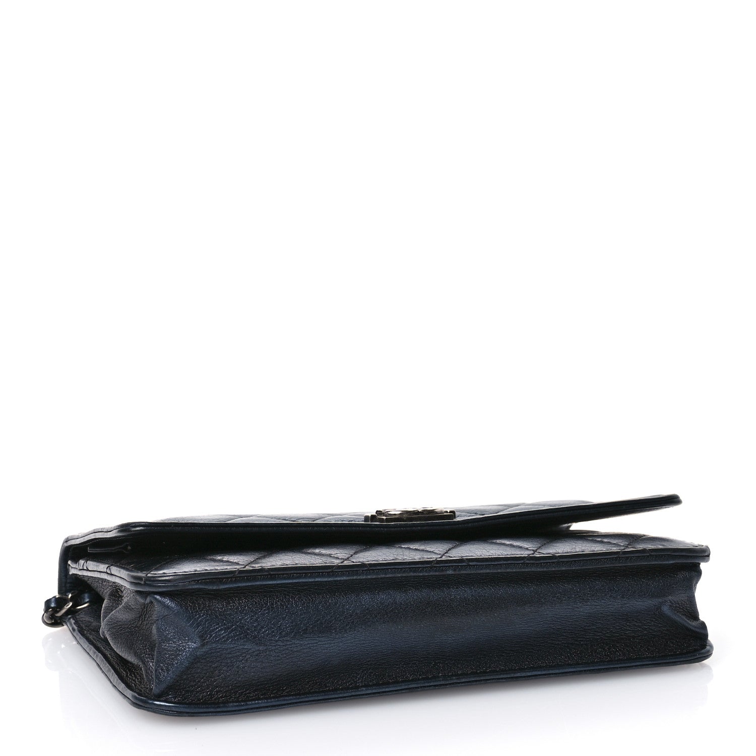 Chanel Metallic Calfskin Quilted Boy Wallet On Chain WOC Navy Blue 4 of 12