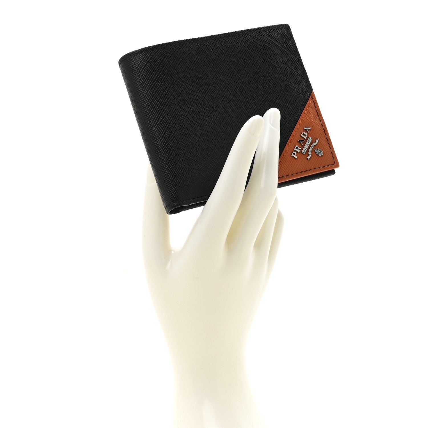Prada Saffiano Bi-Fold Wallet Black Papaya 2 of 10