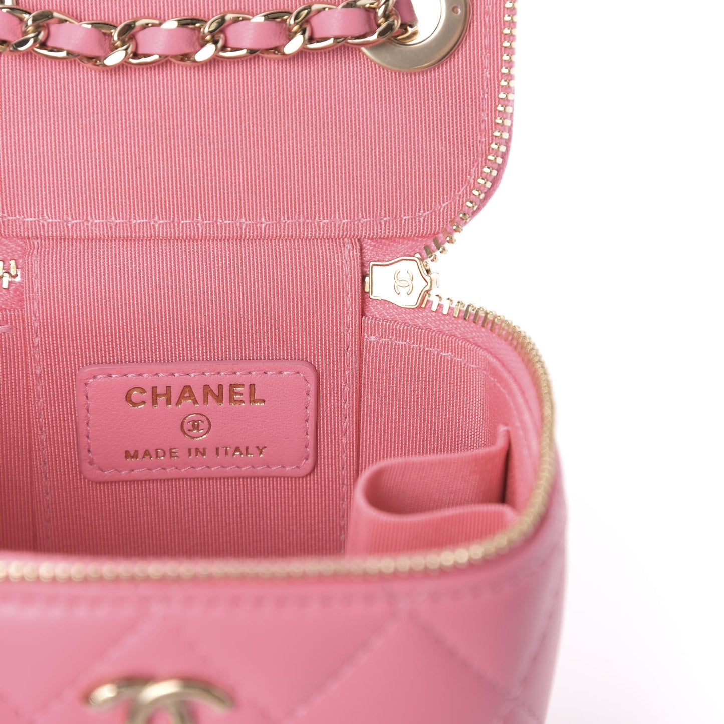 Lambskin Quilted Mini Vanity Case With Chain Pale Pink
