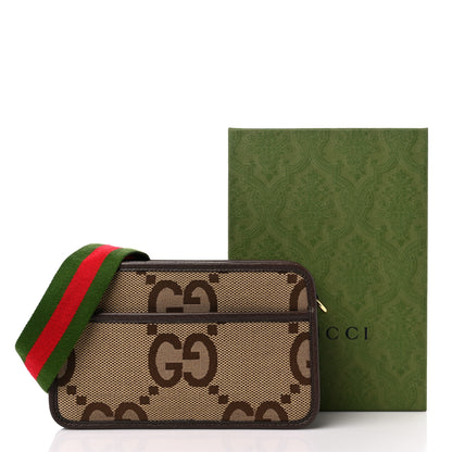 Gucci Monogram Jumbo GG Textured Dollar Calfskin Web Mini Crossbody Bag Camel Ebony New Acero 9 of 9