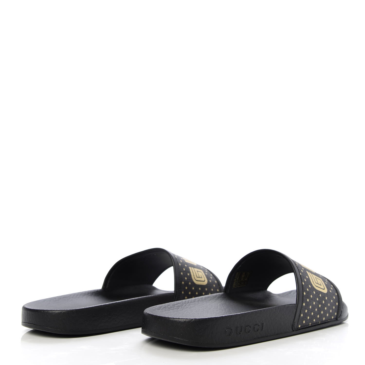 Gucci X SEGA Supreme Canvas GUCCY Stars Womens Slide Sandals 39 Black Gold 4 of 8