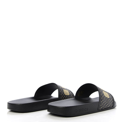 Gucci X SEGA Supreme Canvas GUCCY Stars Womens Slide Sandals 39 Black Gold 4 of 8