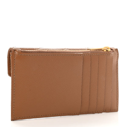 Saint Laurent Grain De Poudre Matelasse Chevron Monogram Compact Wallet Natural Dark 3 of 7