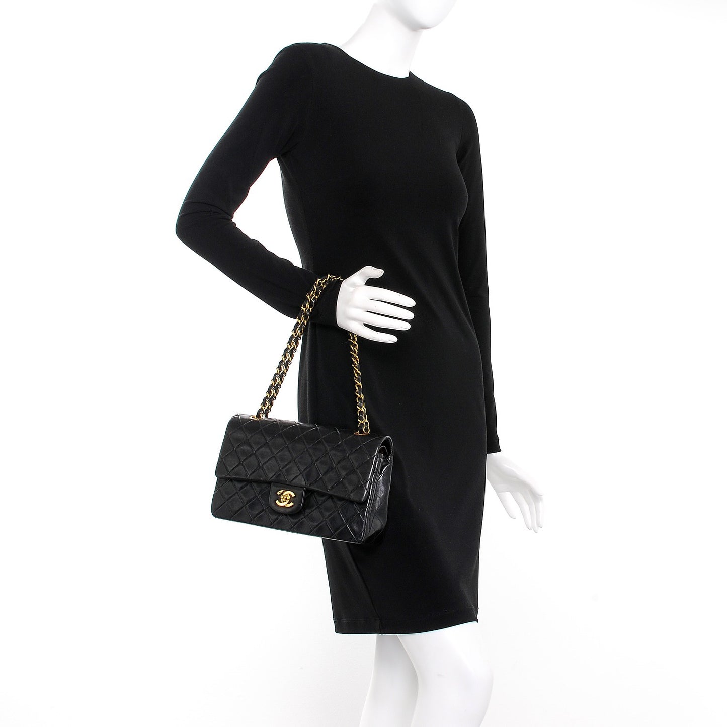 Lambskin Quilted Medium Double Flap Black