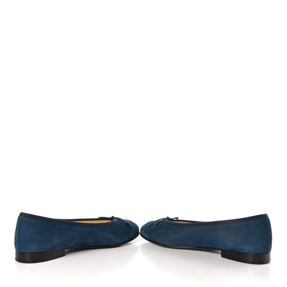 Chanel Suede Cap Toe CC Ballerina Flats 37.5 Blue 6 of 11