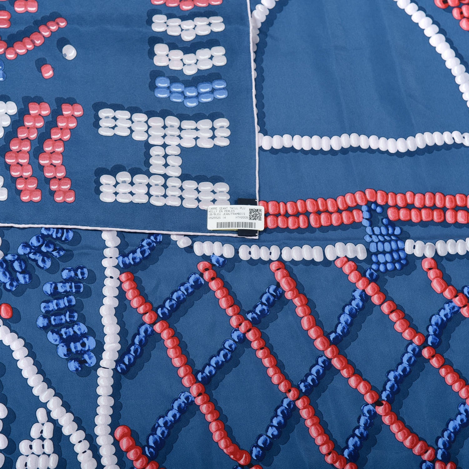 Hermes Silk Kelly En Perles Wash Scarf 140 Bleu Jean Framboise 5 of 5