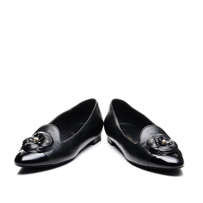 Chanel Lambskin Patent Calfskin Camellia Cap Toe Loafers 38 Black 6 of 10