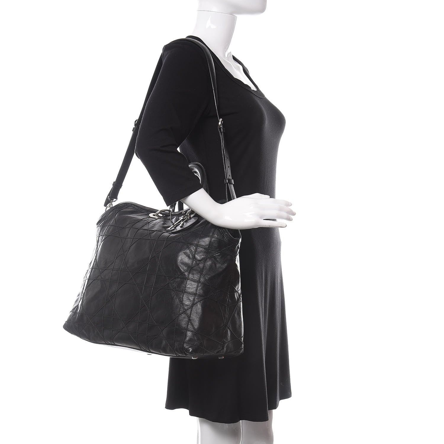 Christian Dior Lambskin Cannage Large Granville Tote Black 2 of 14