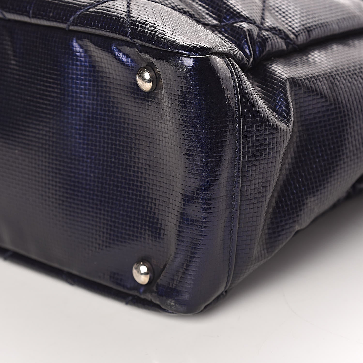 Chanel Metallic Coated Canvas Quilted Small Paris Biarritz Tote Blue 11 of 14