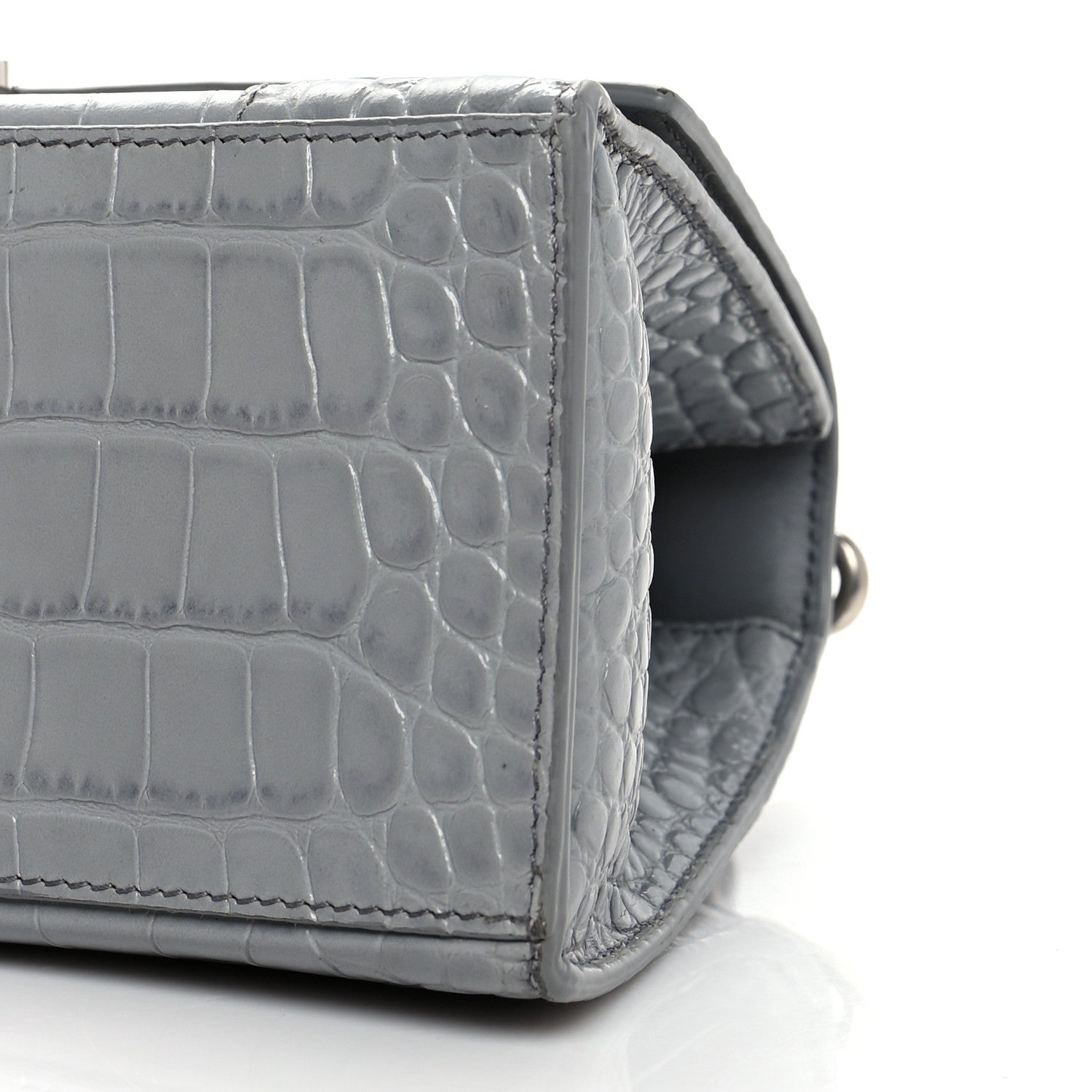 Balenciaga Shiny Calfskin Crocodile Embossed Small Hourglass Top Handle Bag Balenciaga Grey 9 of 13