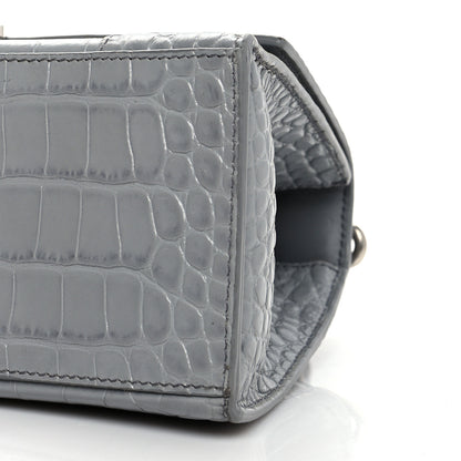 Balenciaga Shiny Calfskin Crocodile Embossed Small Hourglass Top Handle Bag Balenciaga Grey 9 of 13