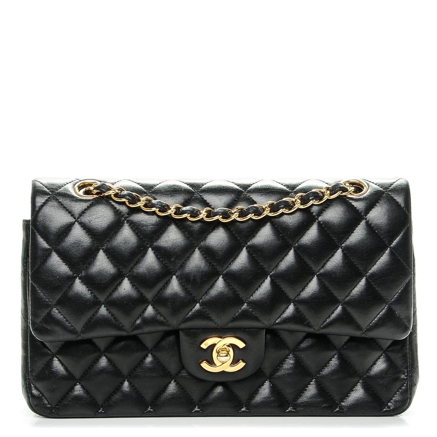 Lambskin Quilted Medium Double Flap Black