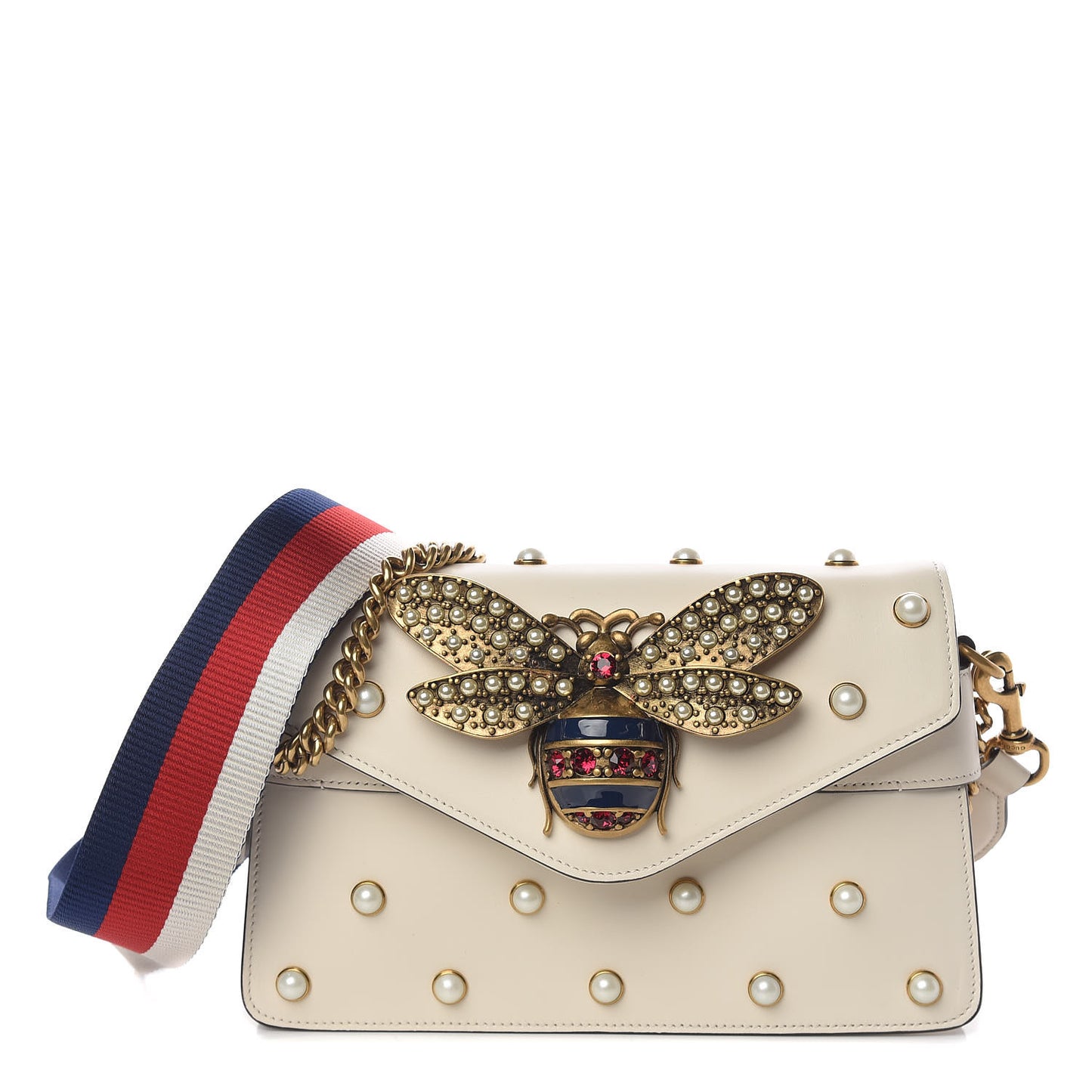 Nappa Pearl Studded Mini Queen Margaret Broadway Shoulder Bag Mystic White