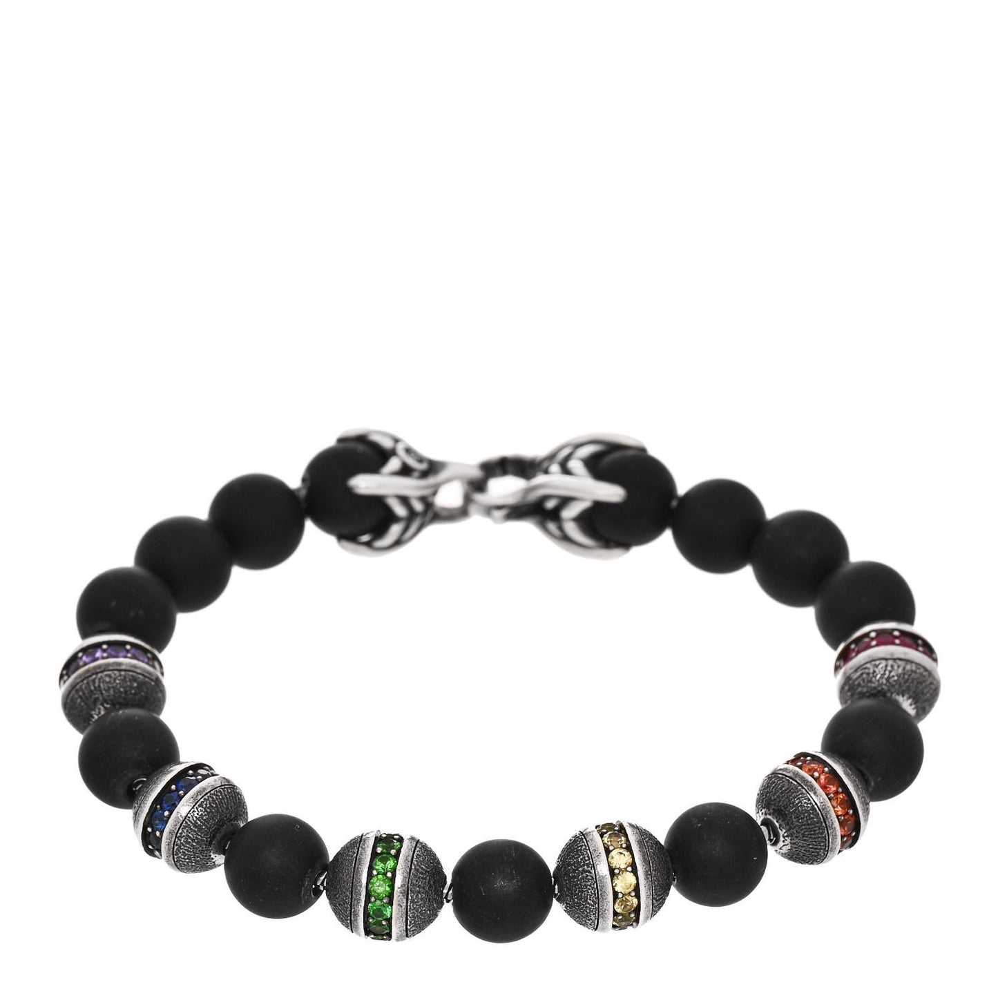 Sterling Silver Black Onyx Sapphire Tsavorite 8mm Spiritual Beads Rainbow Bracelet