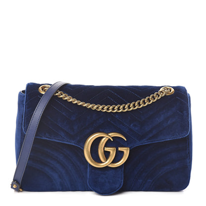 Gucci Velvet Matelasse Medium GG Marmont Shoulder Bag Cobalt Blue 1 of 8